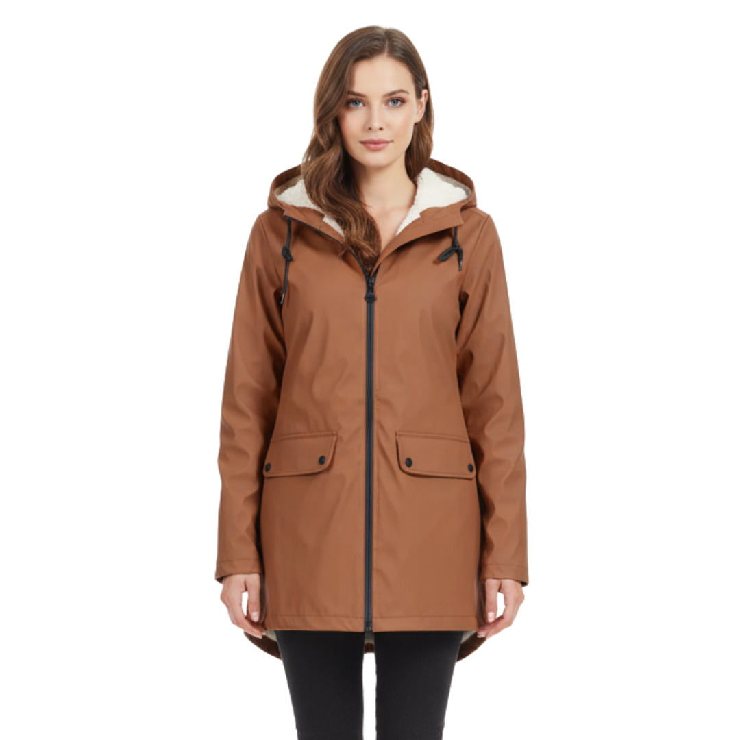 Women’s Fleece-Lined Waterproof Hooded Coat – Warm Winter Rain Jacket