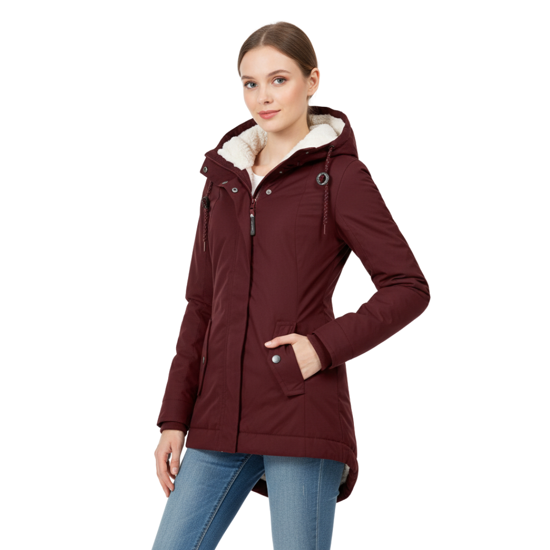 Women’s Fleece-Lined Hooded Jacket with Long Fit – Winter Coat