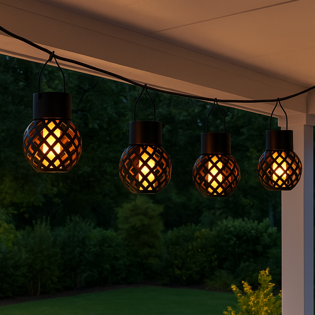Lantern Light Outdoor Flame Effect – SolaraGlow Solar Hanging Set (4pcs)