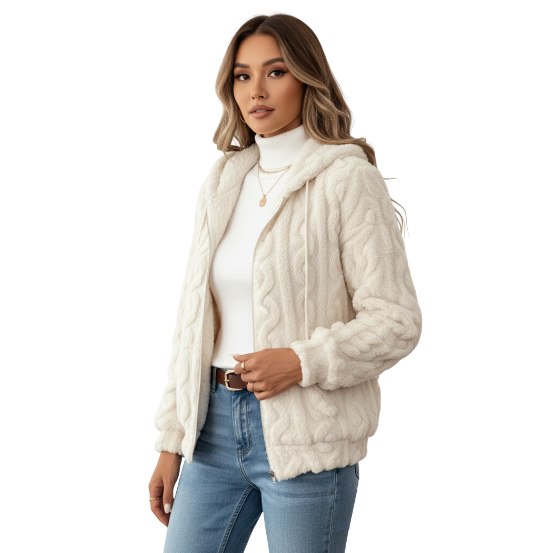 Women’s Hooded Plush Zip-Up Sweater – Vest Coat