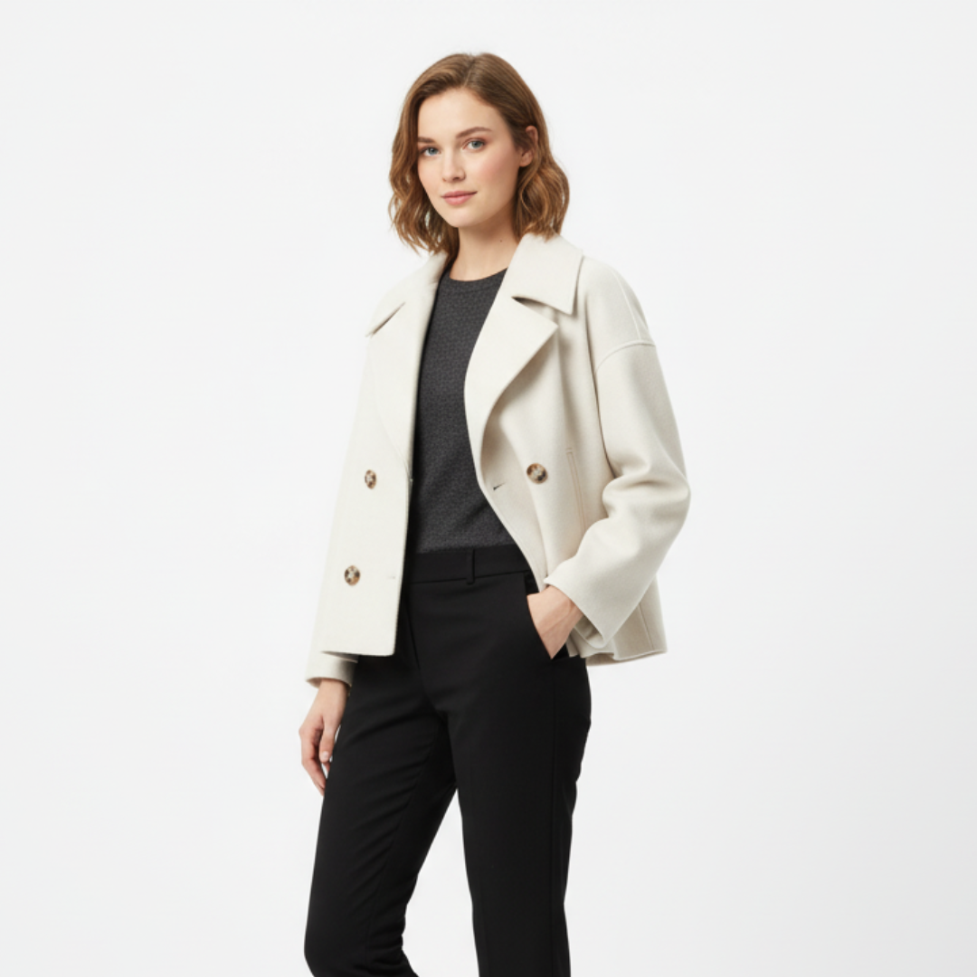 Women’s Cropped Wool Coat – Vintage Double-Breasted Jacket