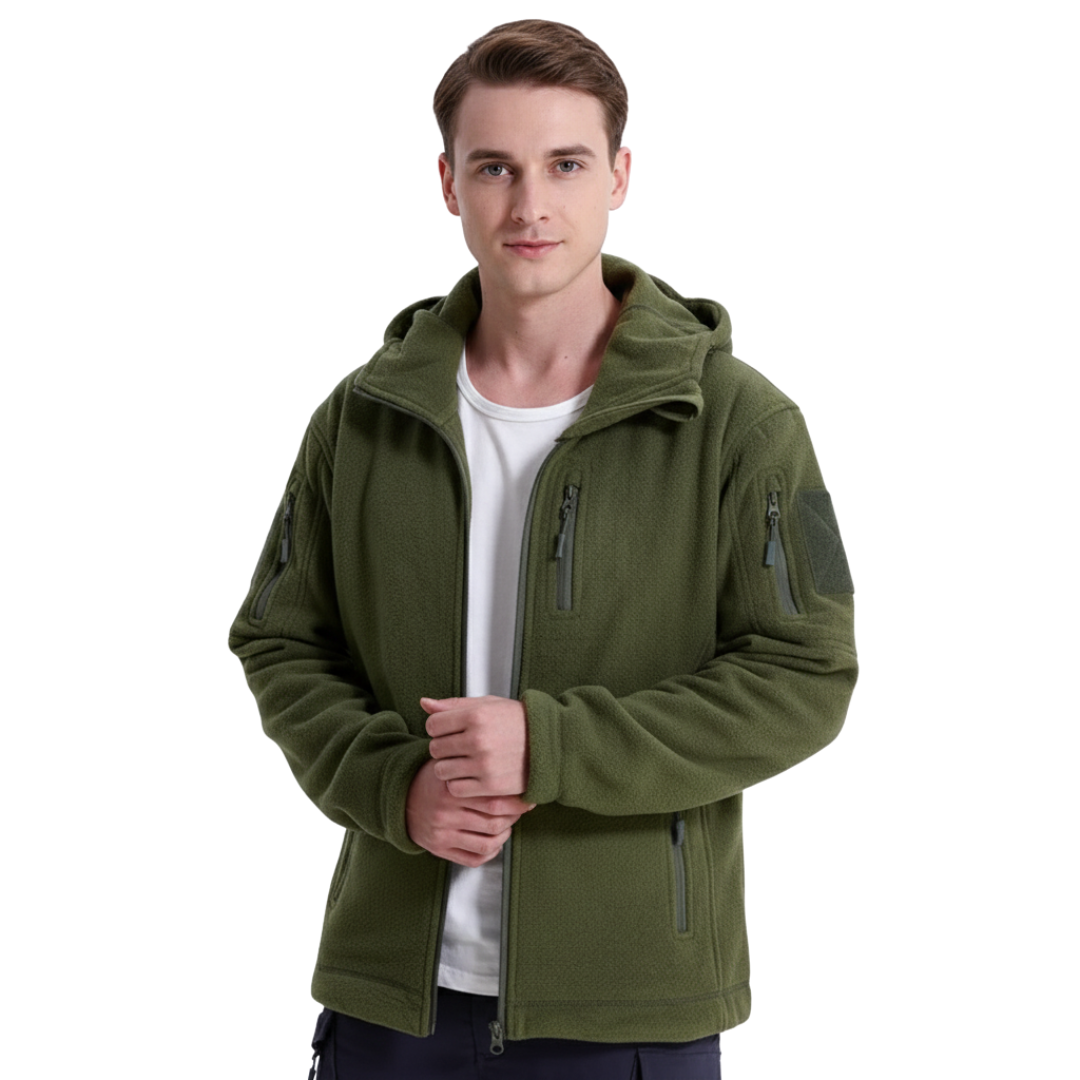 Men’s Tactical Fleece Jacket – Thermal Outdoor Hoodie with Zipper Pockets