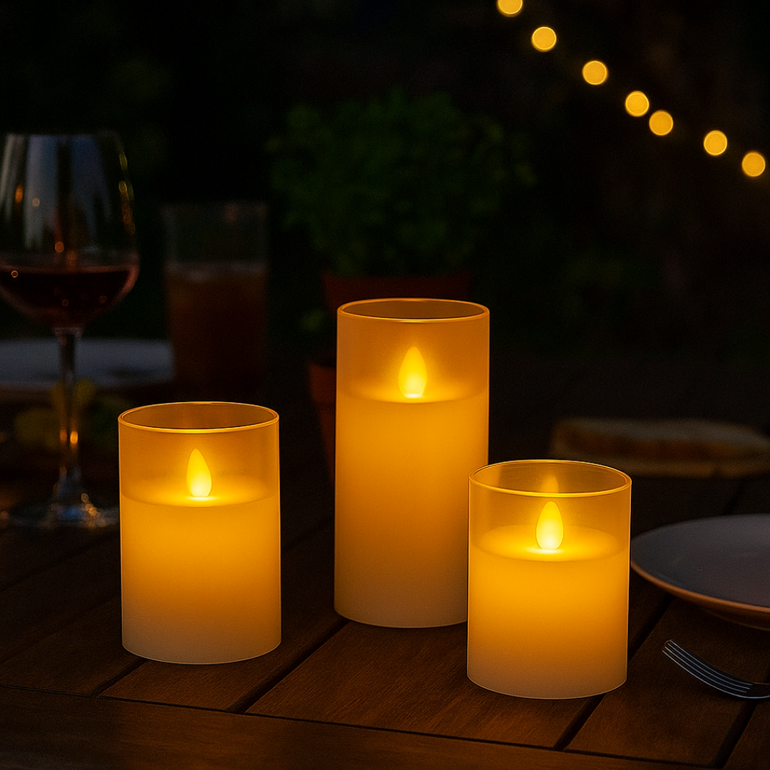 LED Flameless Candle Set with Real Wax & Remote Control – GlowLuxe Trio