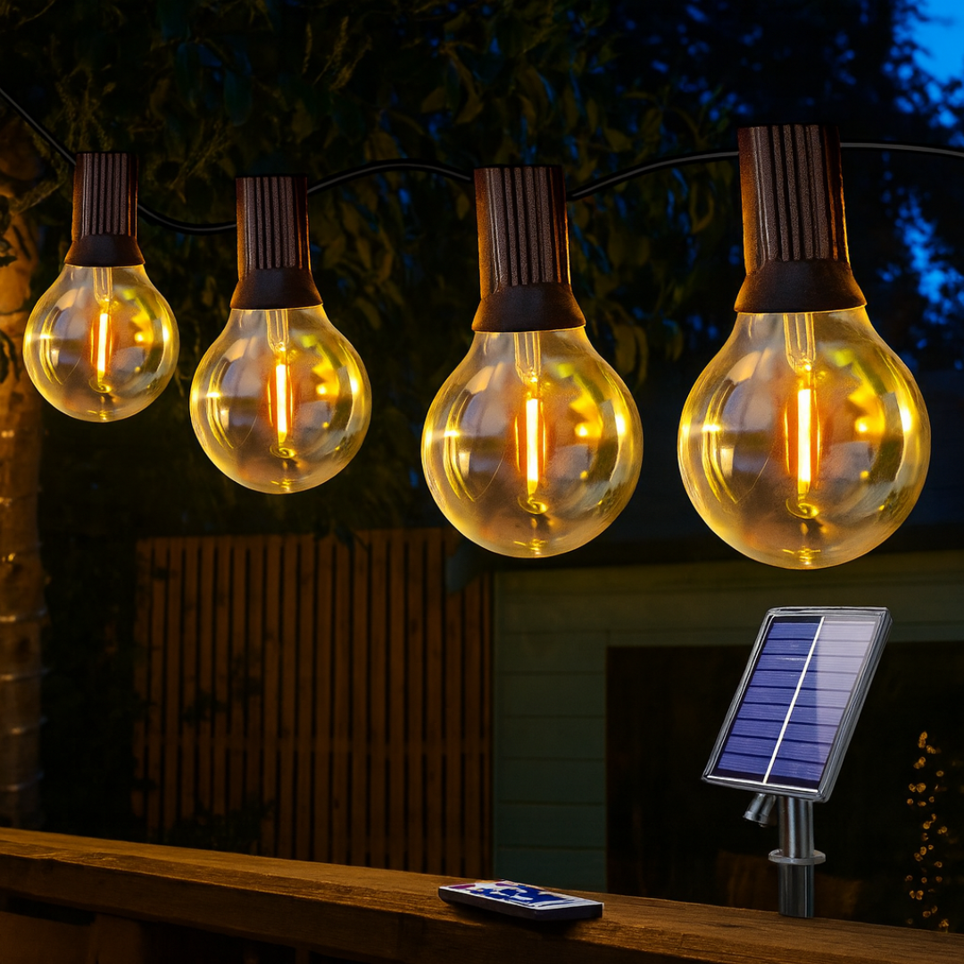 Outdoor Lights Solar Patio String Lights – BistroGlow G40 Shatterproof Bulbs