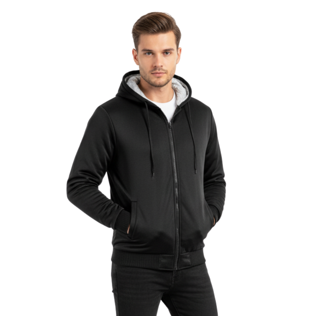 Men’s Wool-Lined Fleece Jacket – Warm Hooded Winter Zip-Up