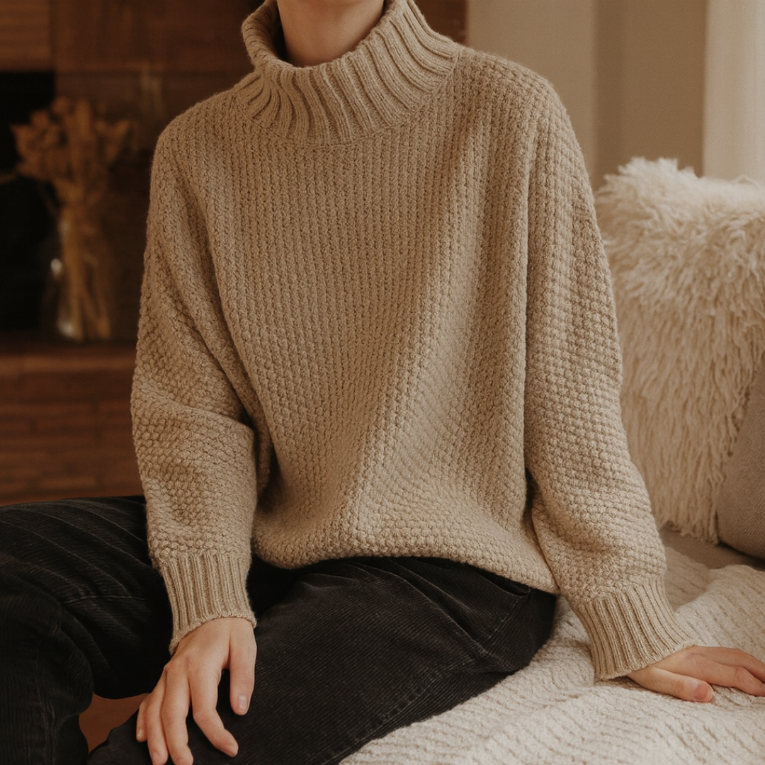 Knitted Sweater with Relaxed Fit & Ribbed Collar – CosyWeave Pullover