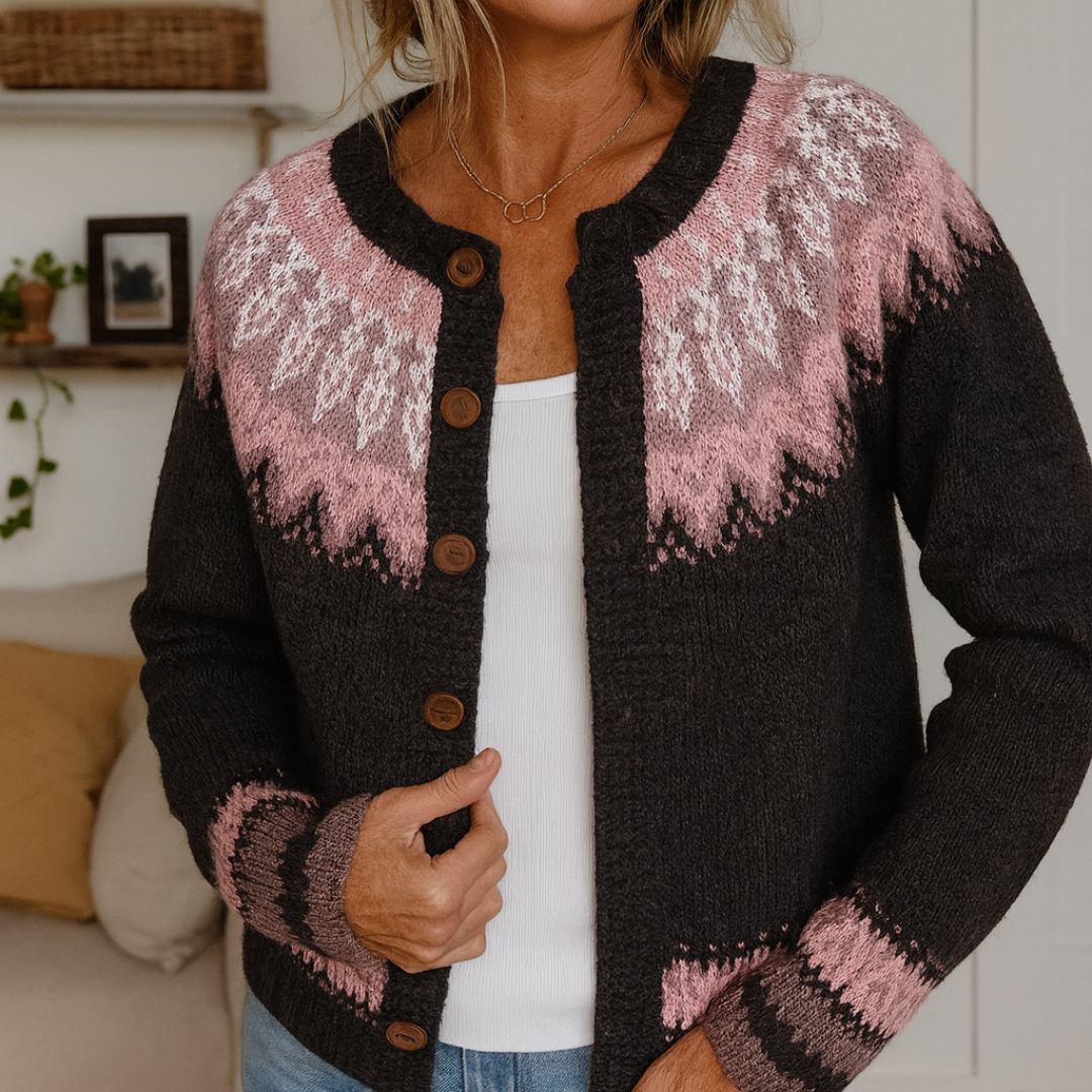 Wool Cardigan with Nordic Pattern – Fjellrose Knit