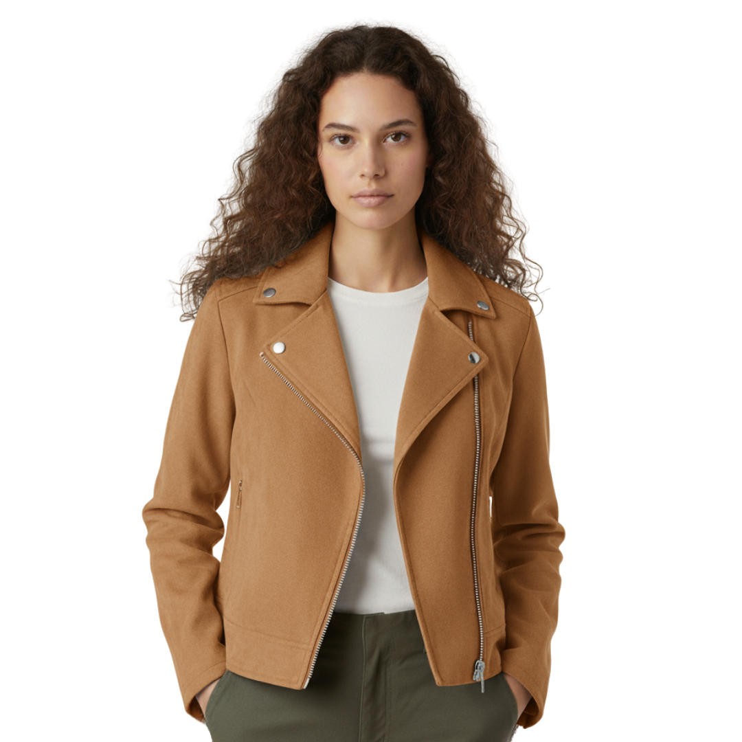 Women’s Suede-look Biker Jacket – Soft-Edge Moto Coat