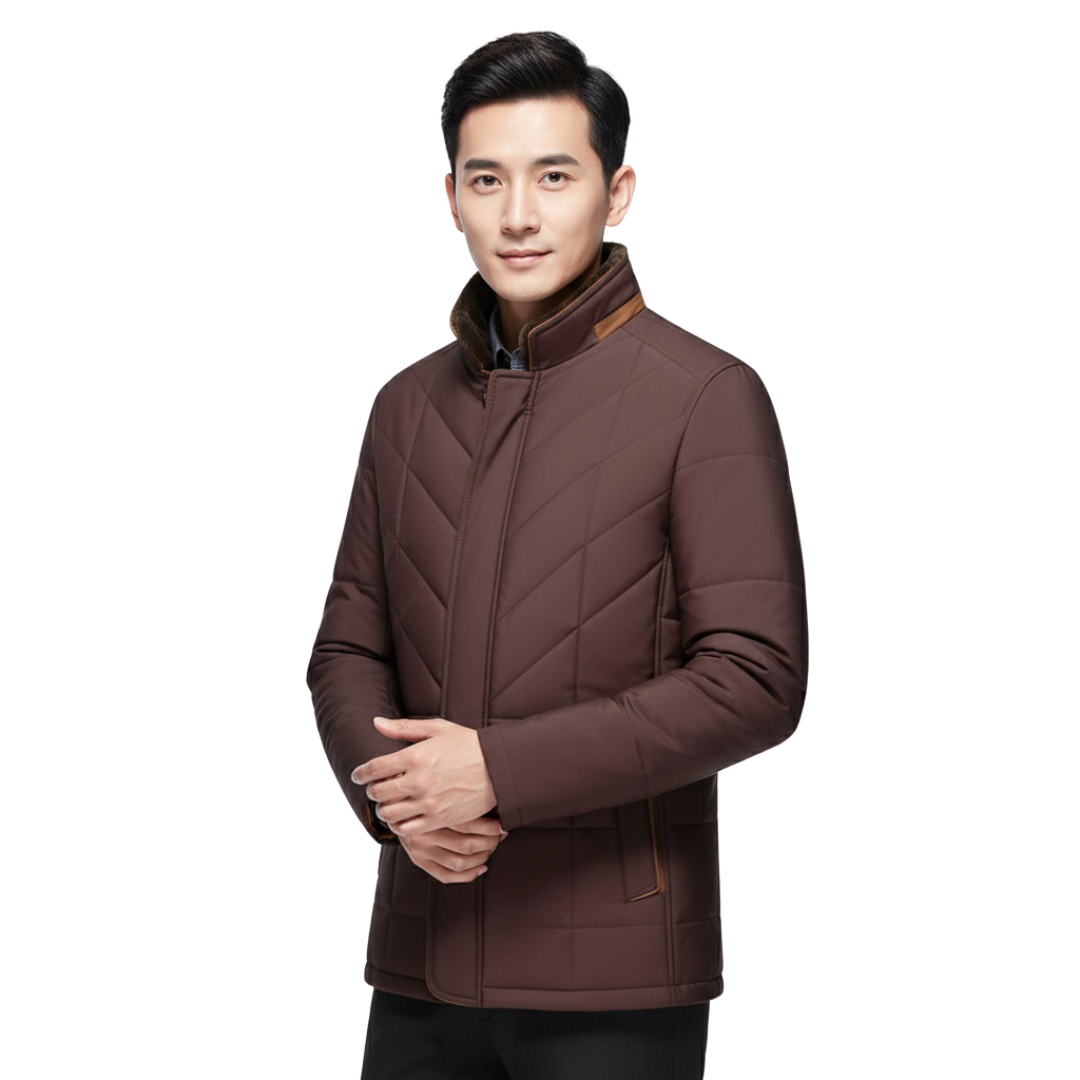 Men’s Quilted Stand Collar Jacket – Warm Padded Winter Coat