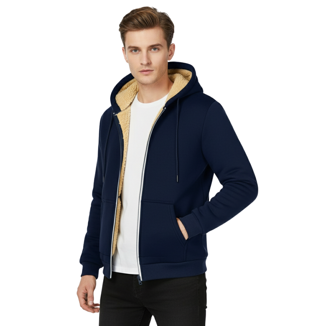 Men’s Sherpa-Lined Fleece Jacket – Thick Thermal Zip-Up Winter Hoodie