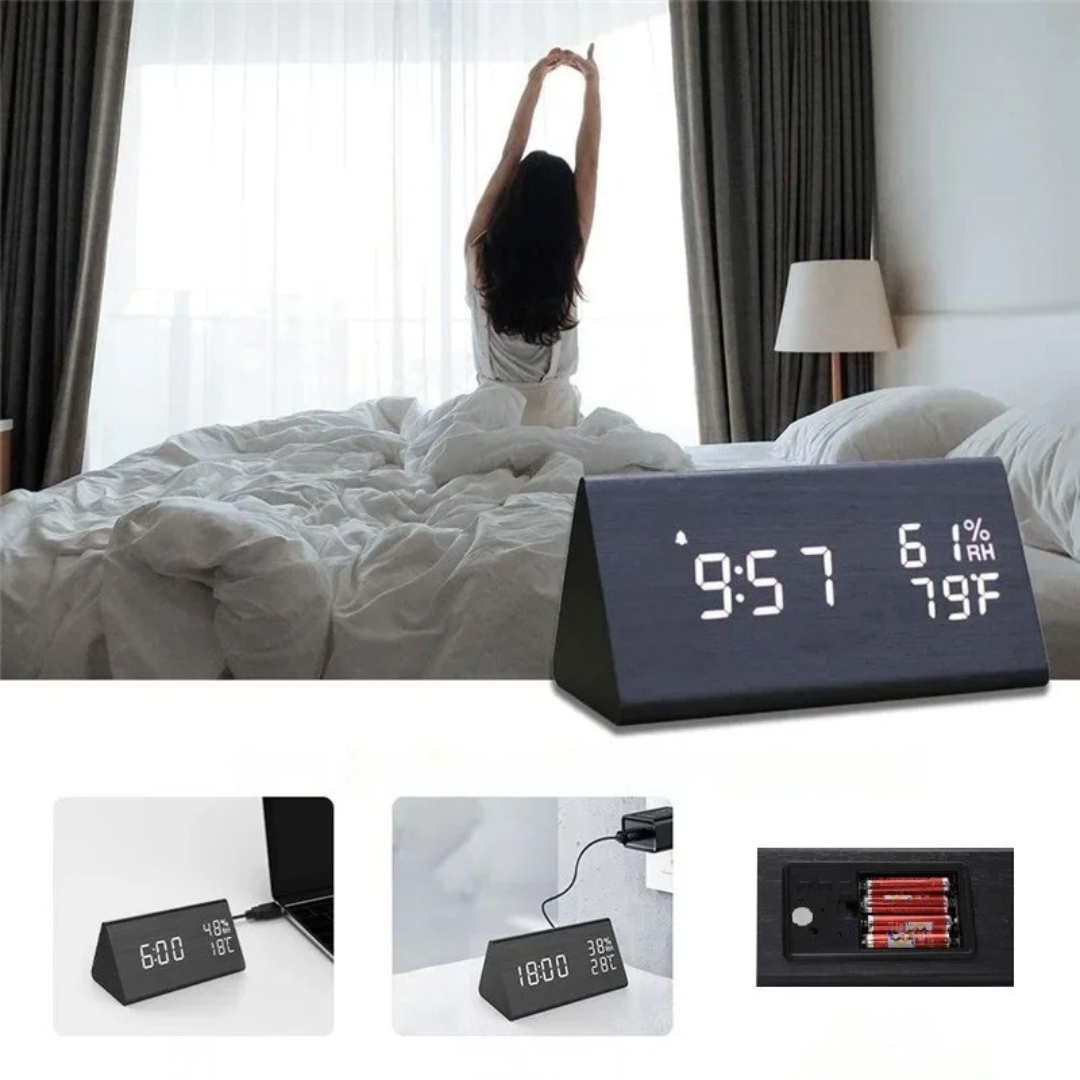 Nordspur | Lumibloom Wood Finish LED Alarm Clock