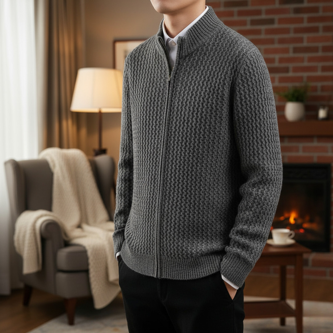 Cashmere Zip Sweater with Textured Knit – Fairmont Vest