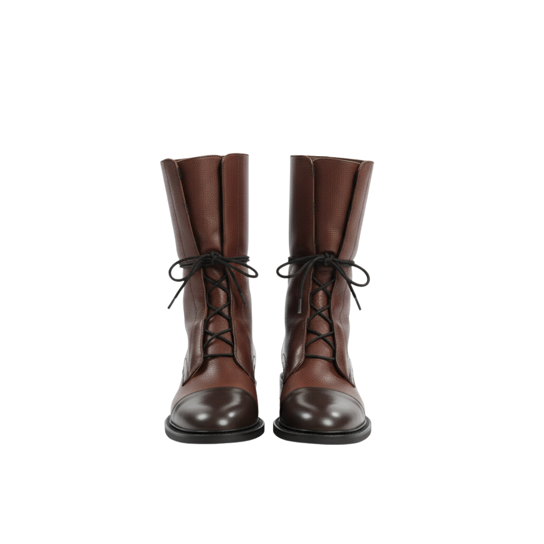 Women’s Brown Leather Lace-Up Boots – High Heel Boots