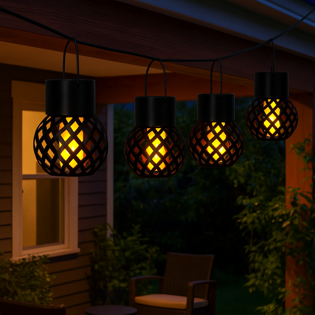 Lantern Light Outdoor Flame Effect – SolaraGlow Solar Hanging Set (4pcs)