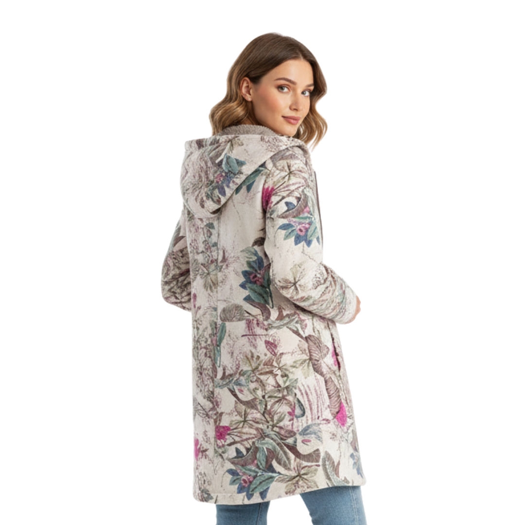 Women’s Lined Winter Parka with Hood – Becca Floral Patch Fleece Coat