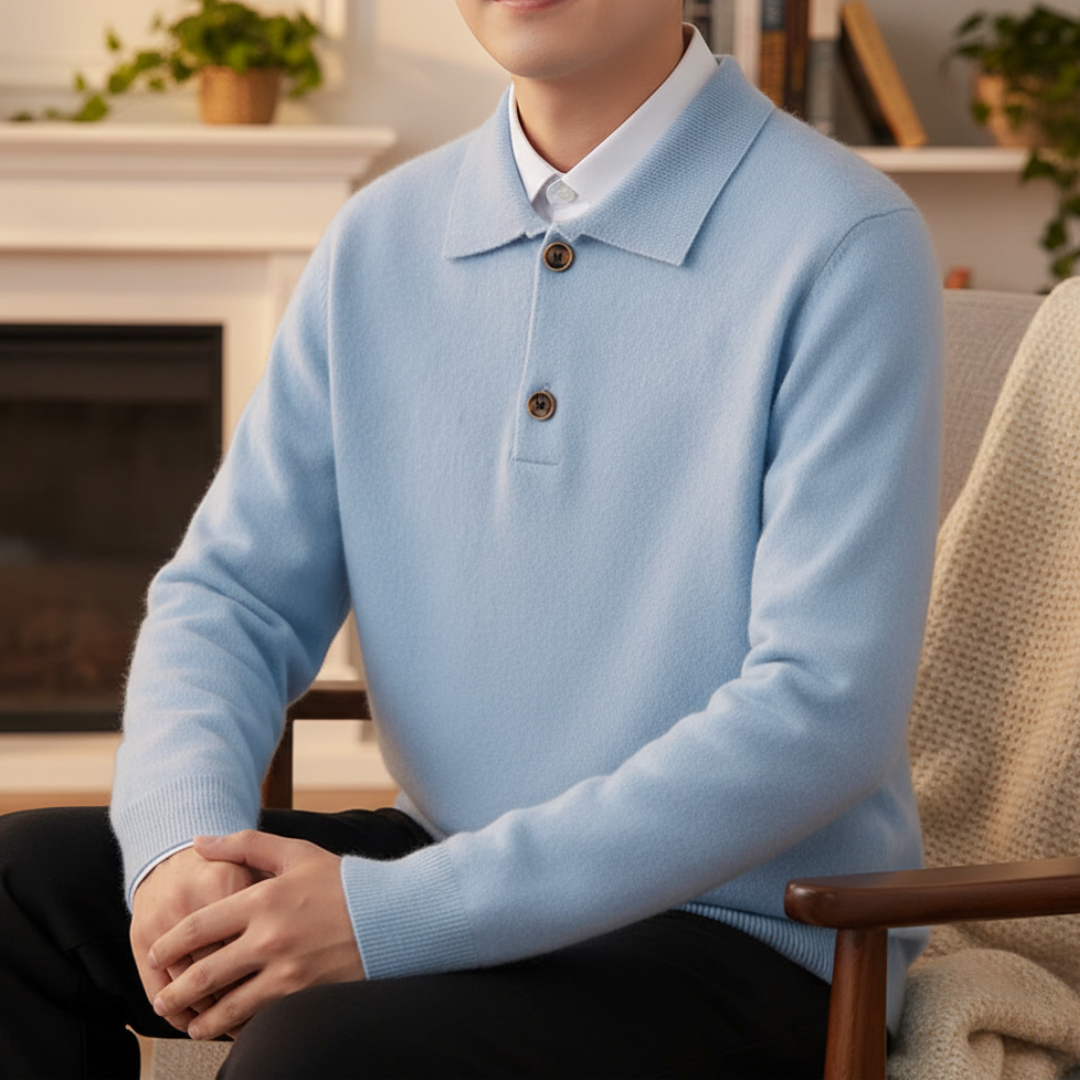 Cashmere Polo Sweater with Button Placket – Belford Vest