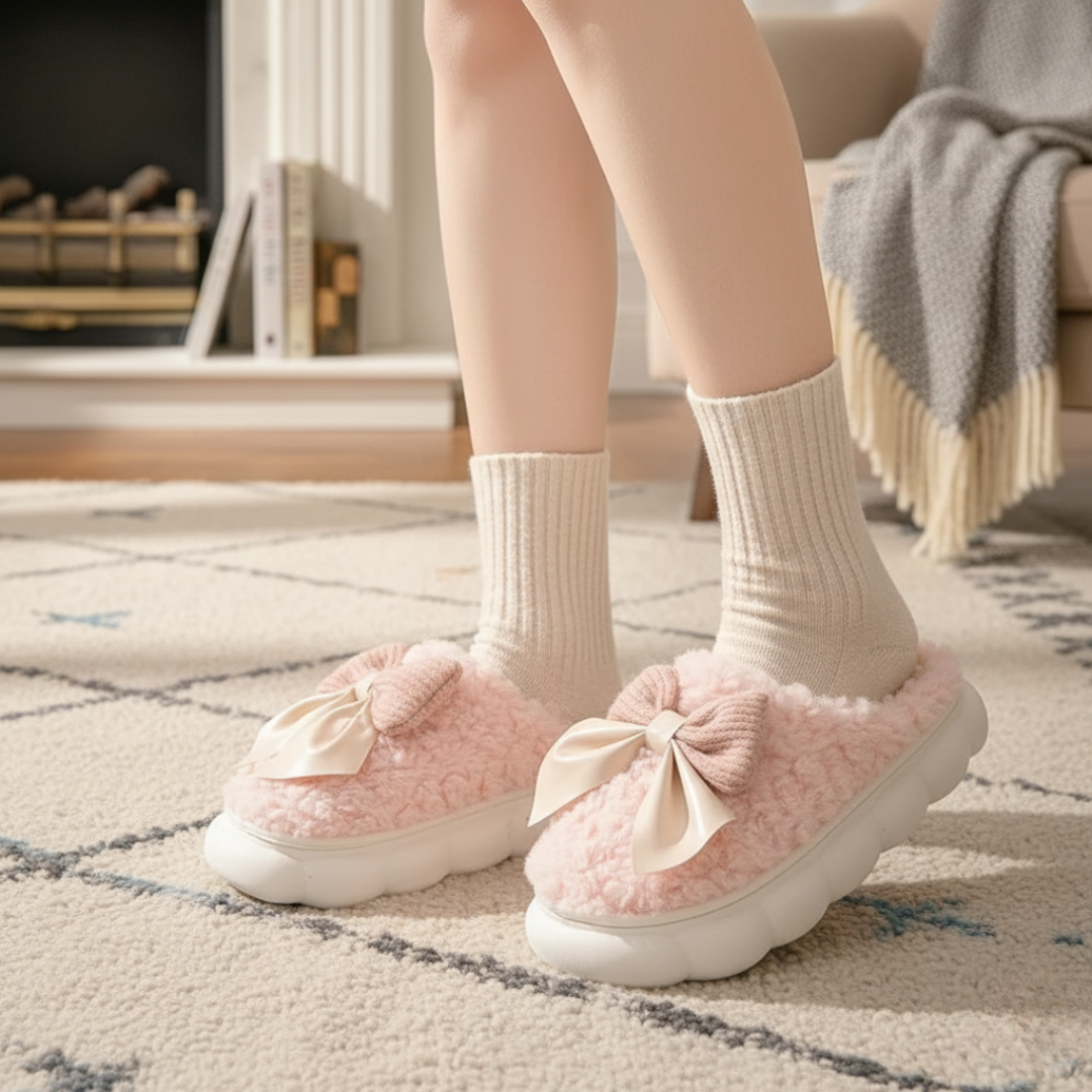 Slipper for Women – CozyBloom Plush Bow Indoor/Outdoor Slippers