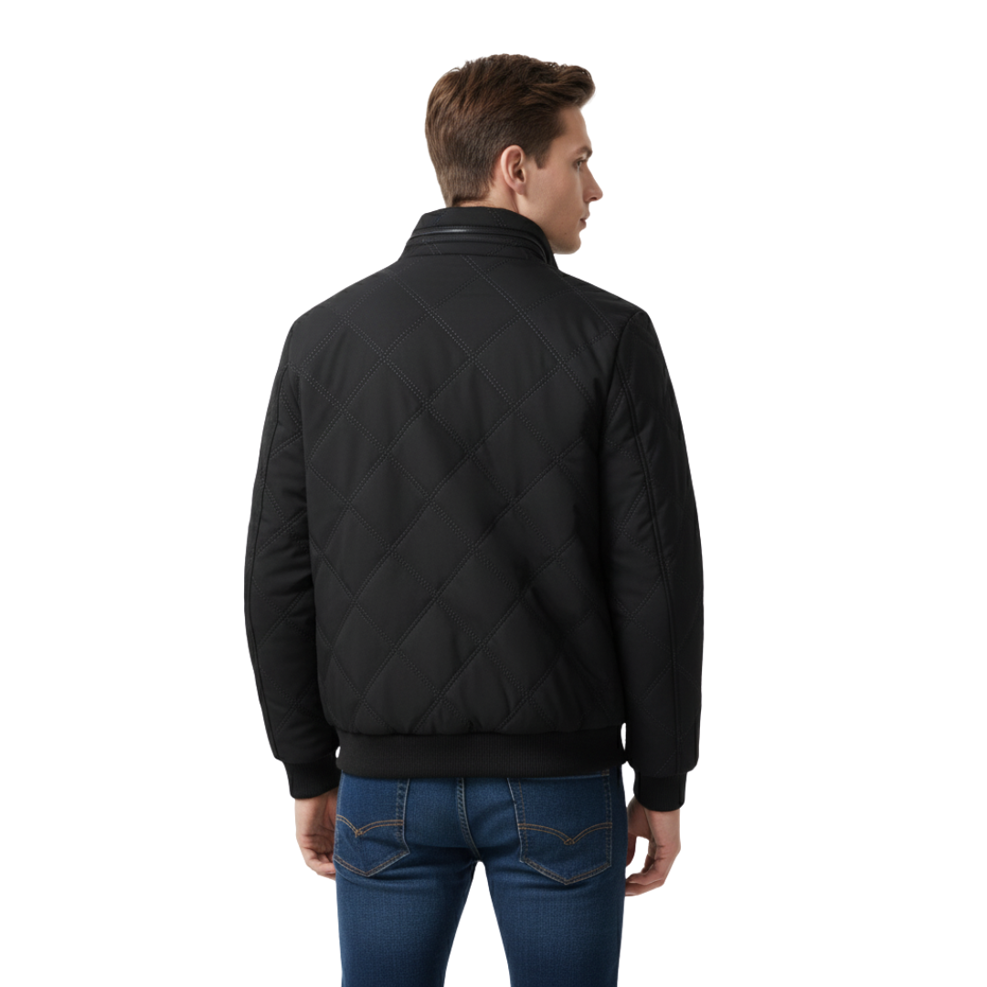 Men’s Quilted Jacket with Fleece Lining – Stand Collar Coat