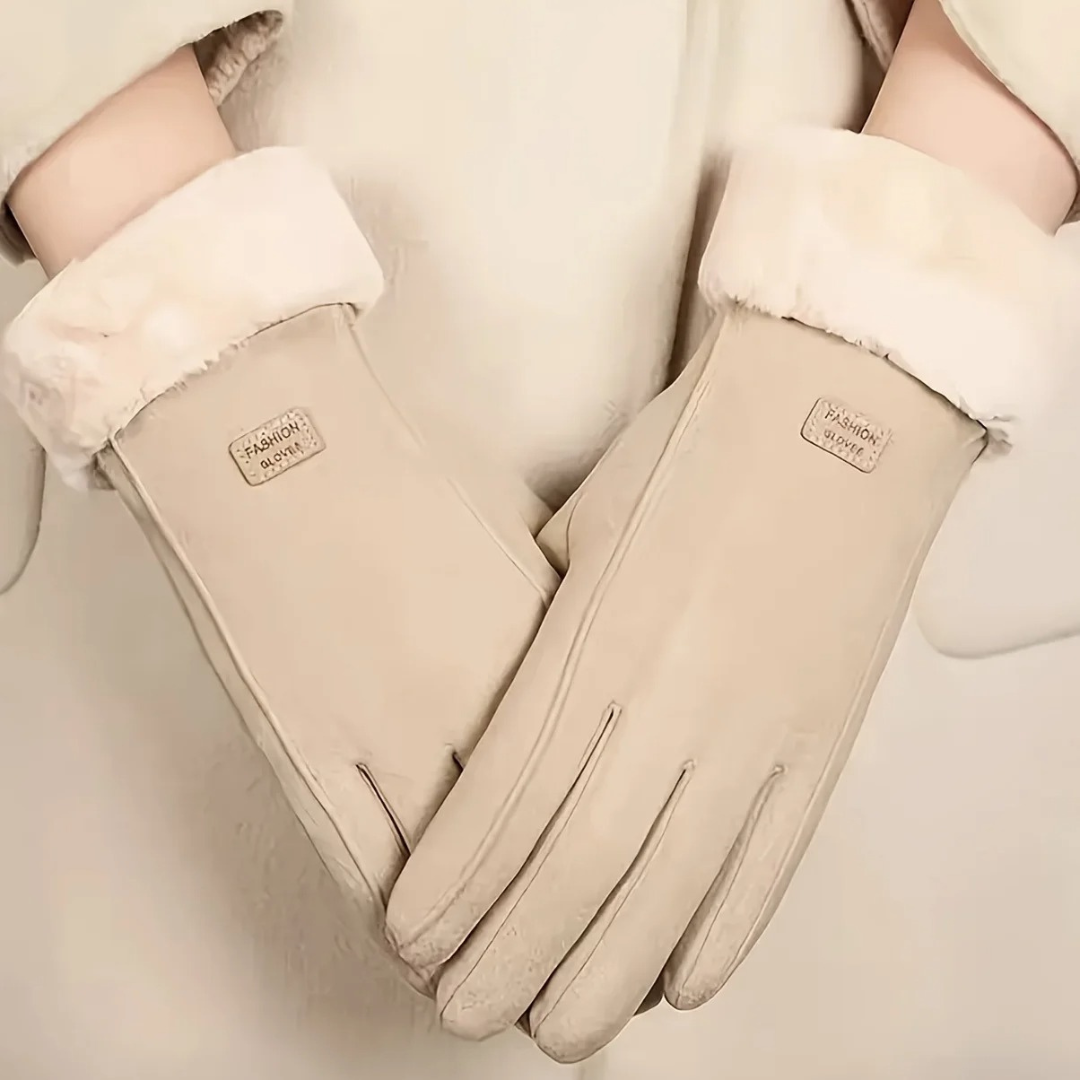 Touchscreen Gloves with Plush Lining – WinterGrip Beige