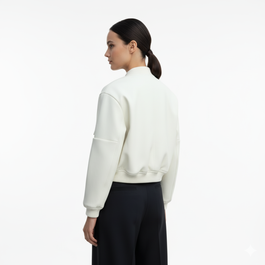 Women’s Cropped Bomber Jacket – Minimalist Soft-Touch Zip Jacket