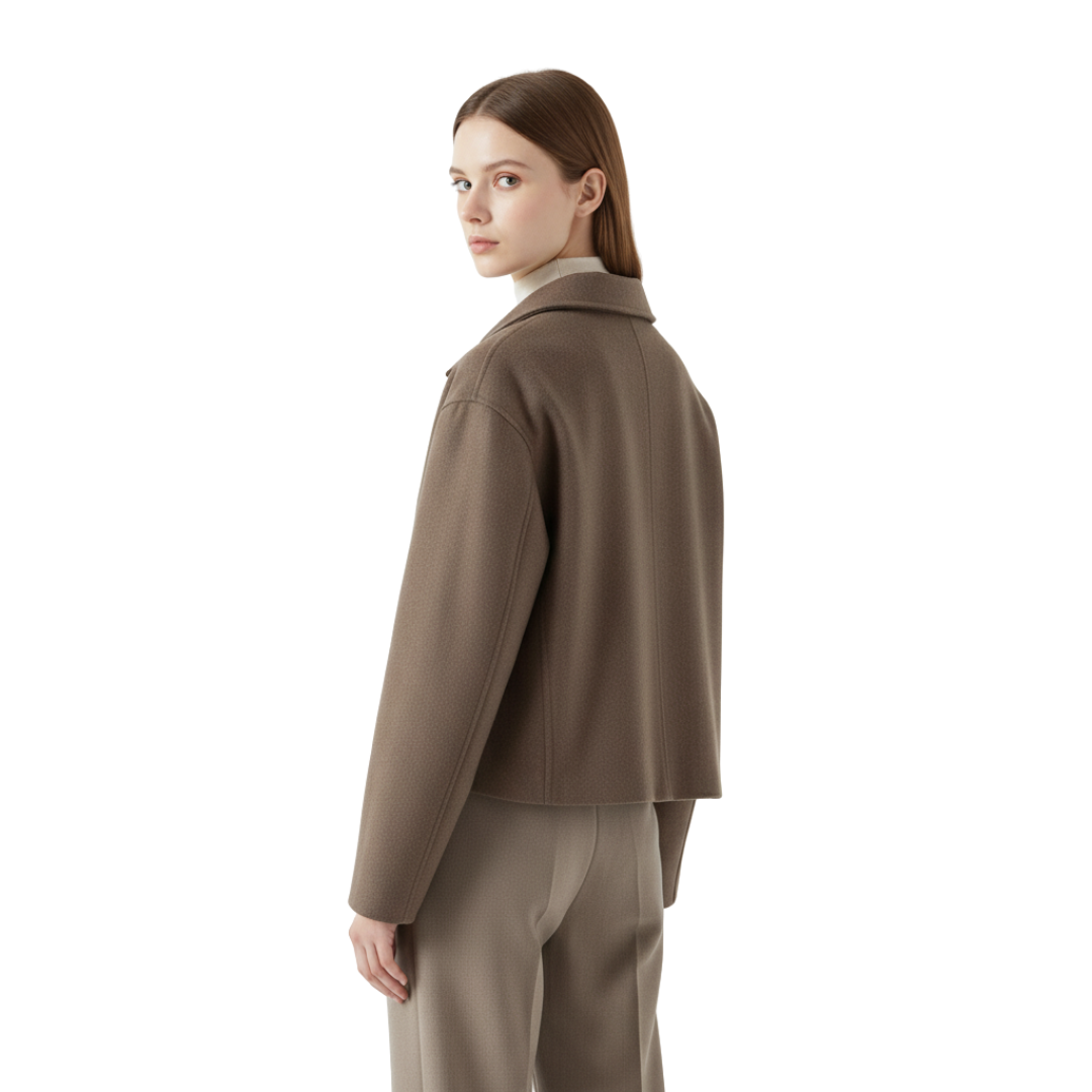 Women’s Cropped Wool-Blend Zip Jacket – Minimalist Wide Sleeve Coat