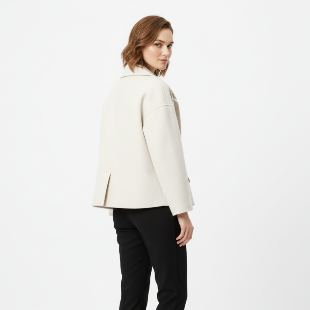 Women’s Cropped Wool Coat – Vintage Double-Breasted Jacket