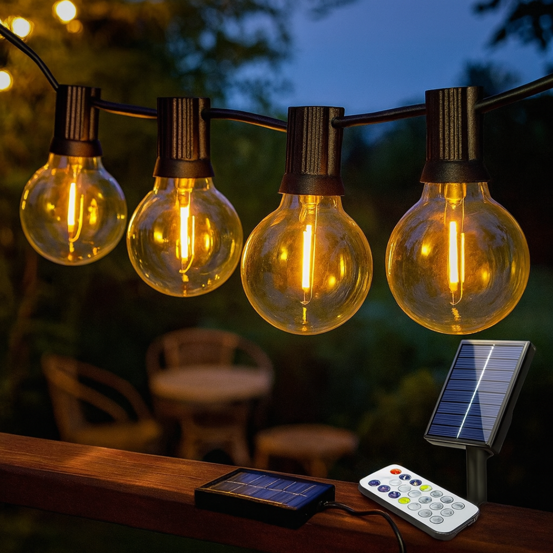 Outdoor Lights Solar Patio String Lights – BistroGlow G40 Shatterproof Bulbs