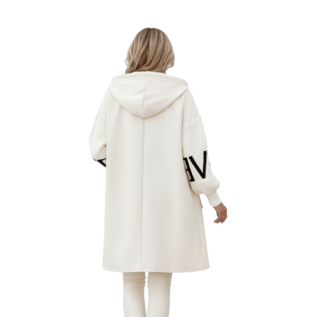 Women’s Long Hooded Winter Coat – Casual Warm Knit-Sleeve Coat with Pockets