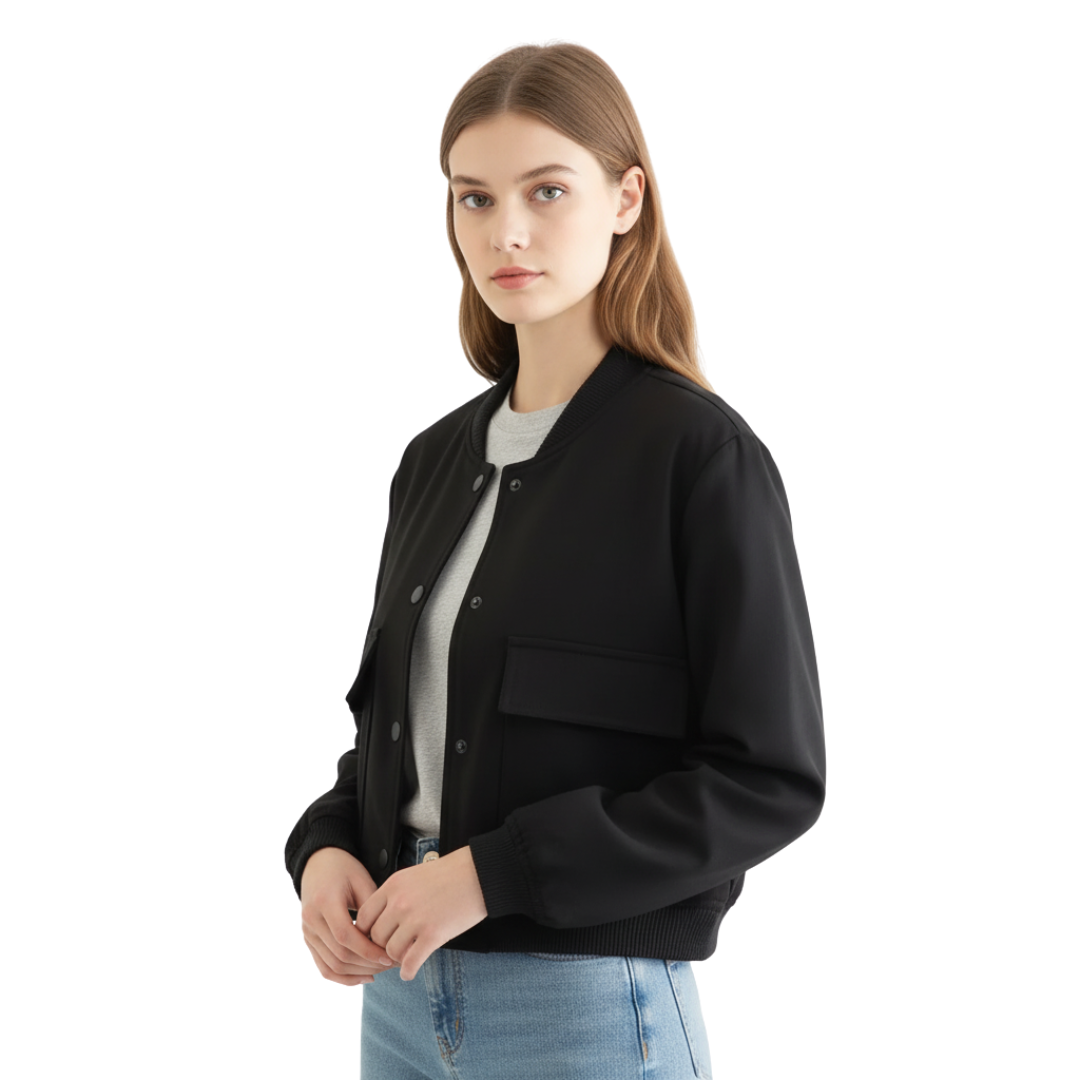 Women’s Cropped Bomber Jacket – Minimalist Soft-Touch Zip Jacket