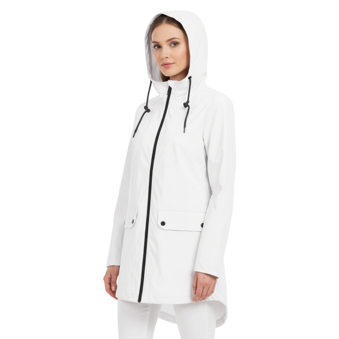 Women’s Long Waterproof Hooded Raincoat – Lightweight Windproof Jacket with Pockets