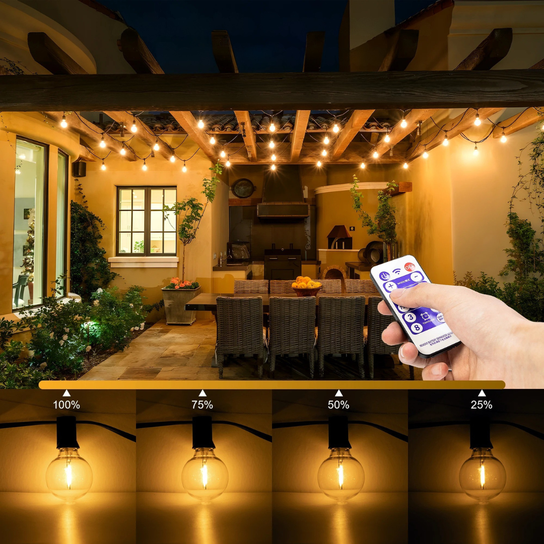 Outdoor Lights Solar Patio String Lights – BistroGlow G40 Shatterproof Bulbs