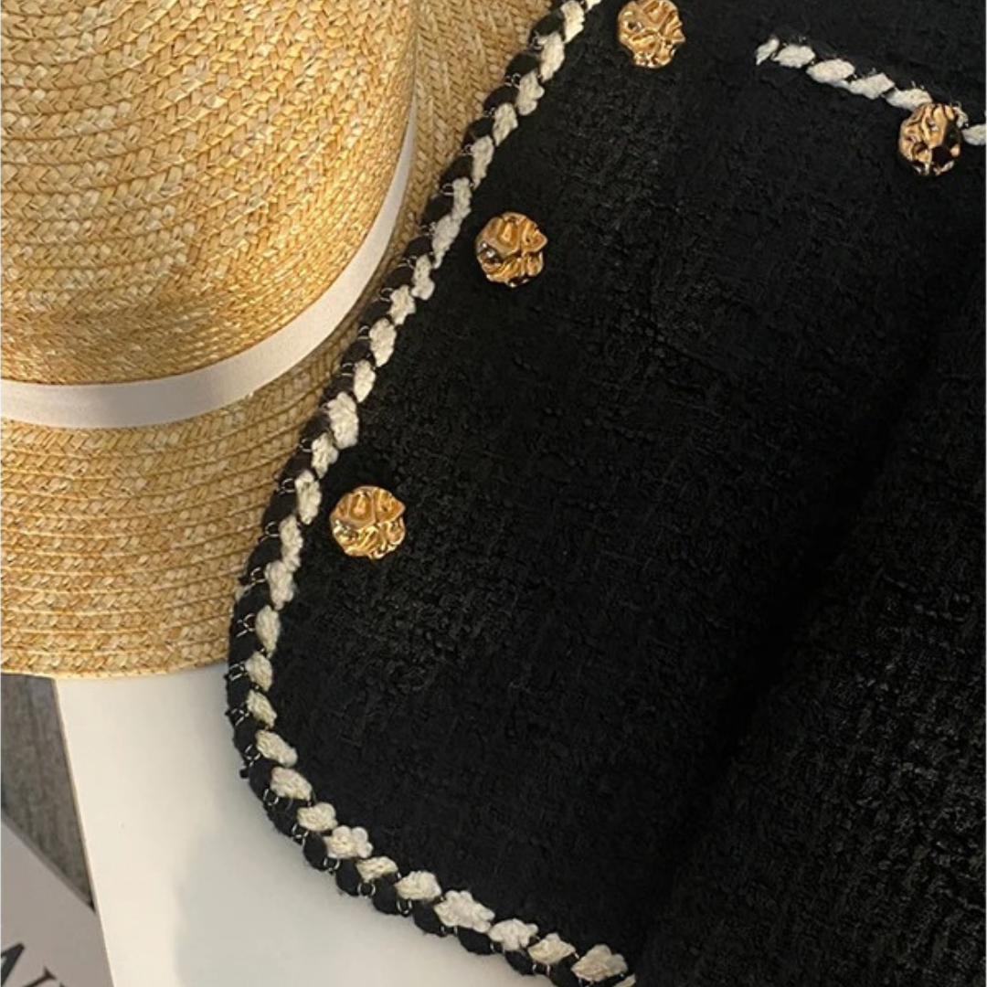 Women’s Tweed Button Jacket – Bellever Classic Gold-Trim Blazer