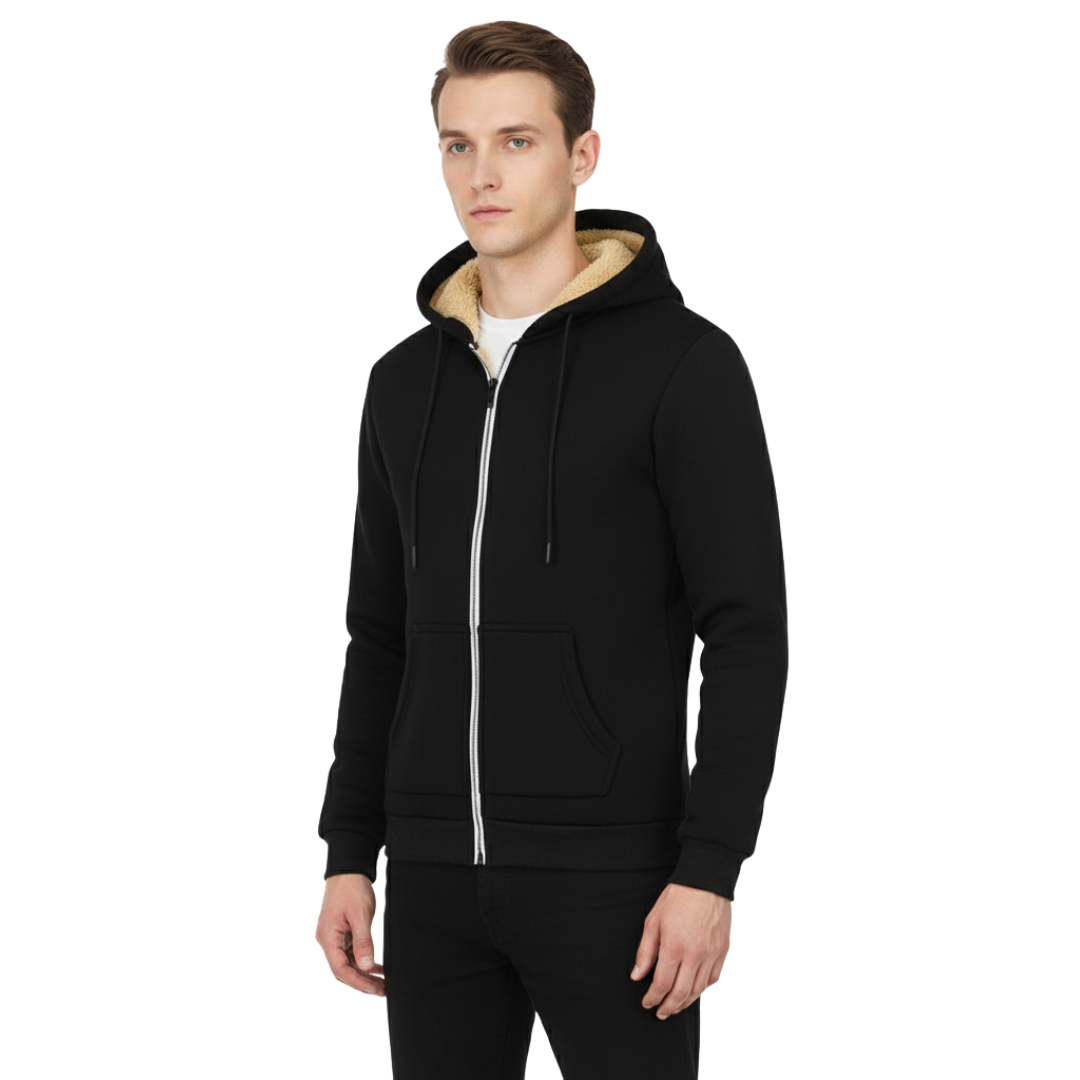 Men’s Sherpa-Lined Fleece Jacket – Thick Thermal Zip-Up Winter Hoodie