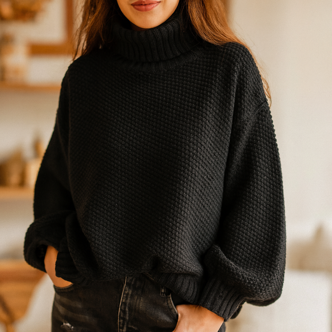 Knitted Sweater with Relaxed Fit & Ribbed Collar – CosyWeave Pullover