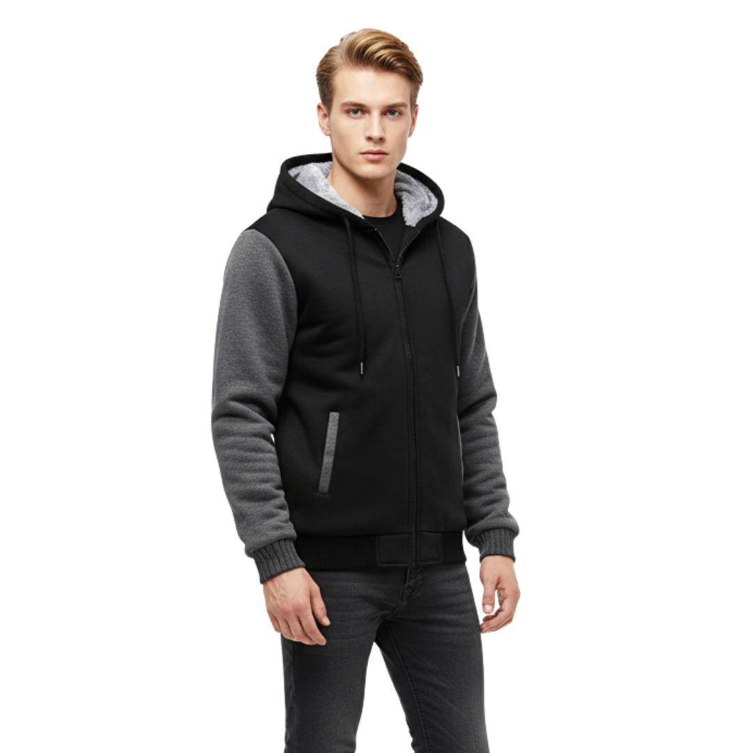 Men’s Sherpa-Lined Fleece Jacket – Warm Hooded Zip-Up for Winter
