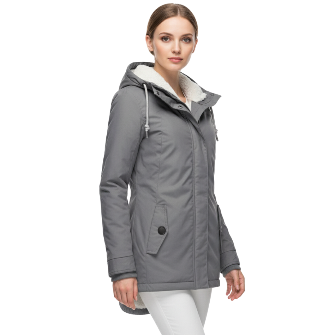 Women’s Fleece-Lined Hooded Jacket with Long Fit – Winter Coat