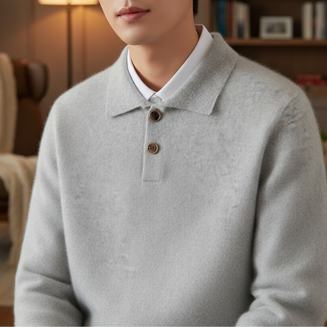 Cashmere Polo Sweater with Button Placket – Belford Vest