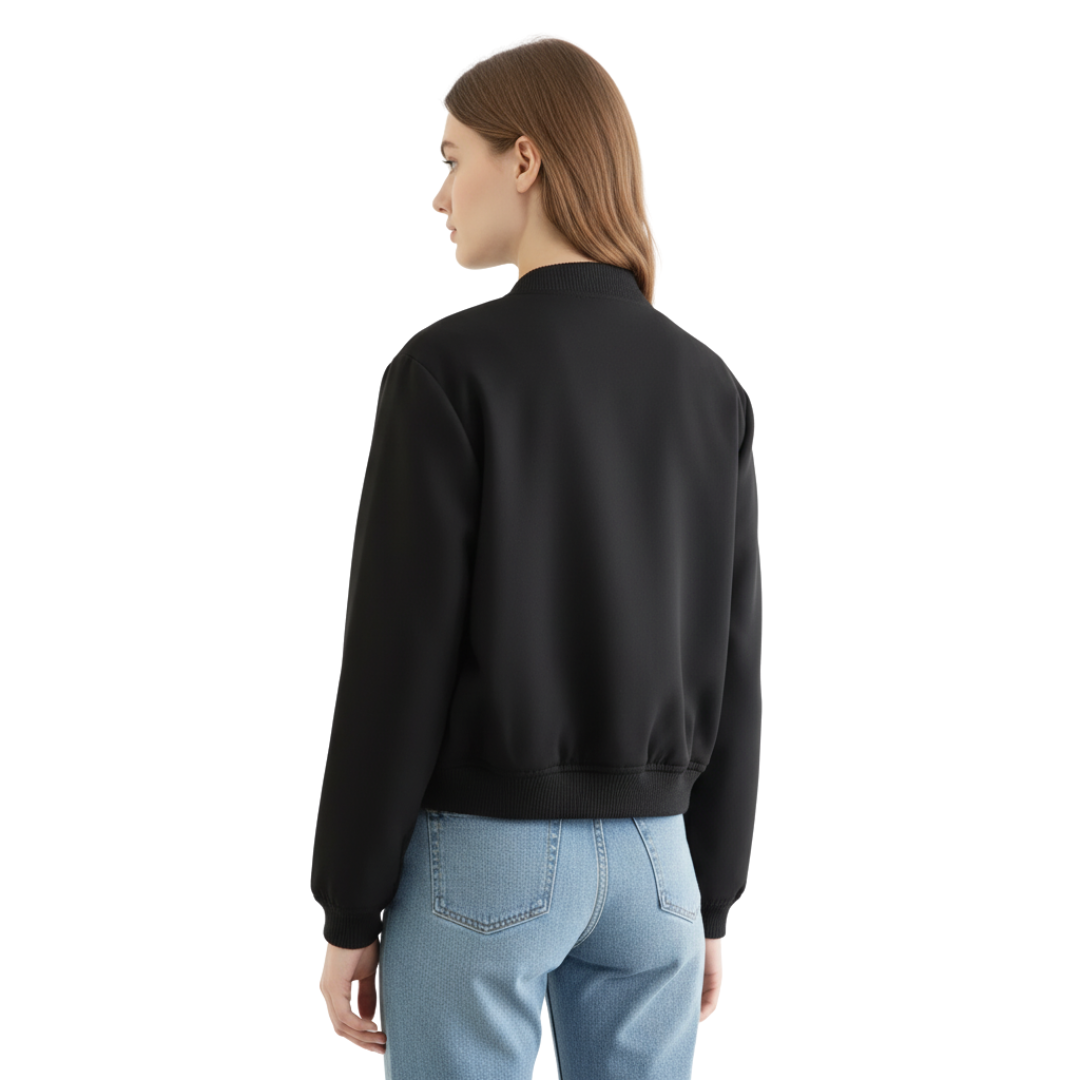 Women’s Cropped Bomber Jacket – Minimalist Soft-Touch Zip Jacket