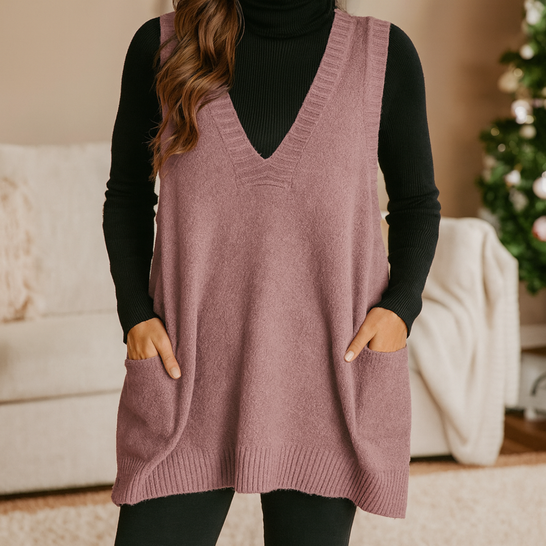Knit Vest with Pockets & V-Neck – AutumnEase Vest
