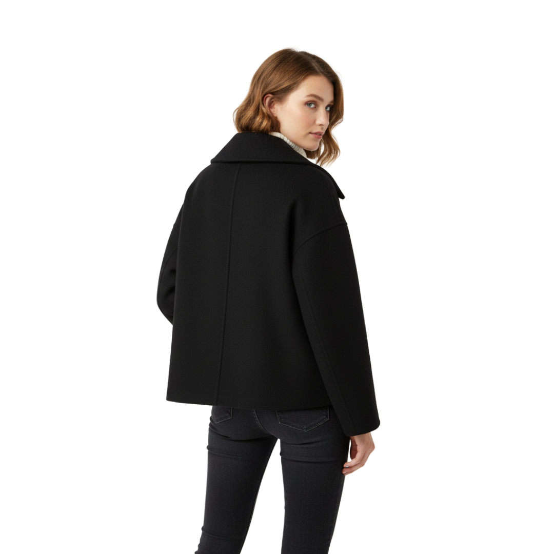 Women’s Cropped Wool Coat – Vintage Double-Breasted Jacket