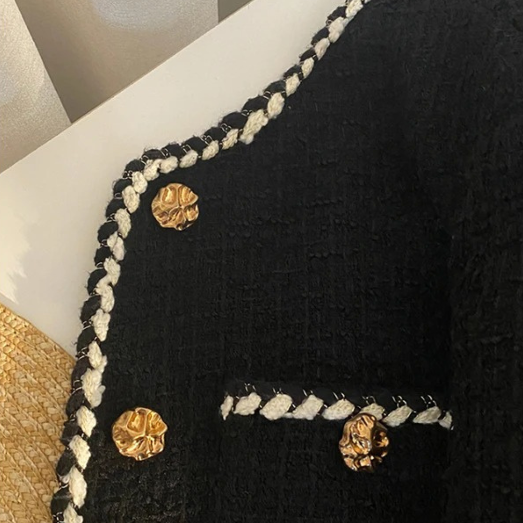 Women’s Tweed Button Jacket – Bellever Classic Gold-Trim Blazer