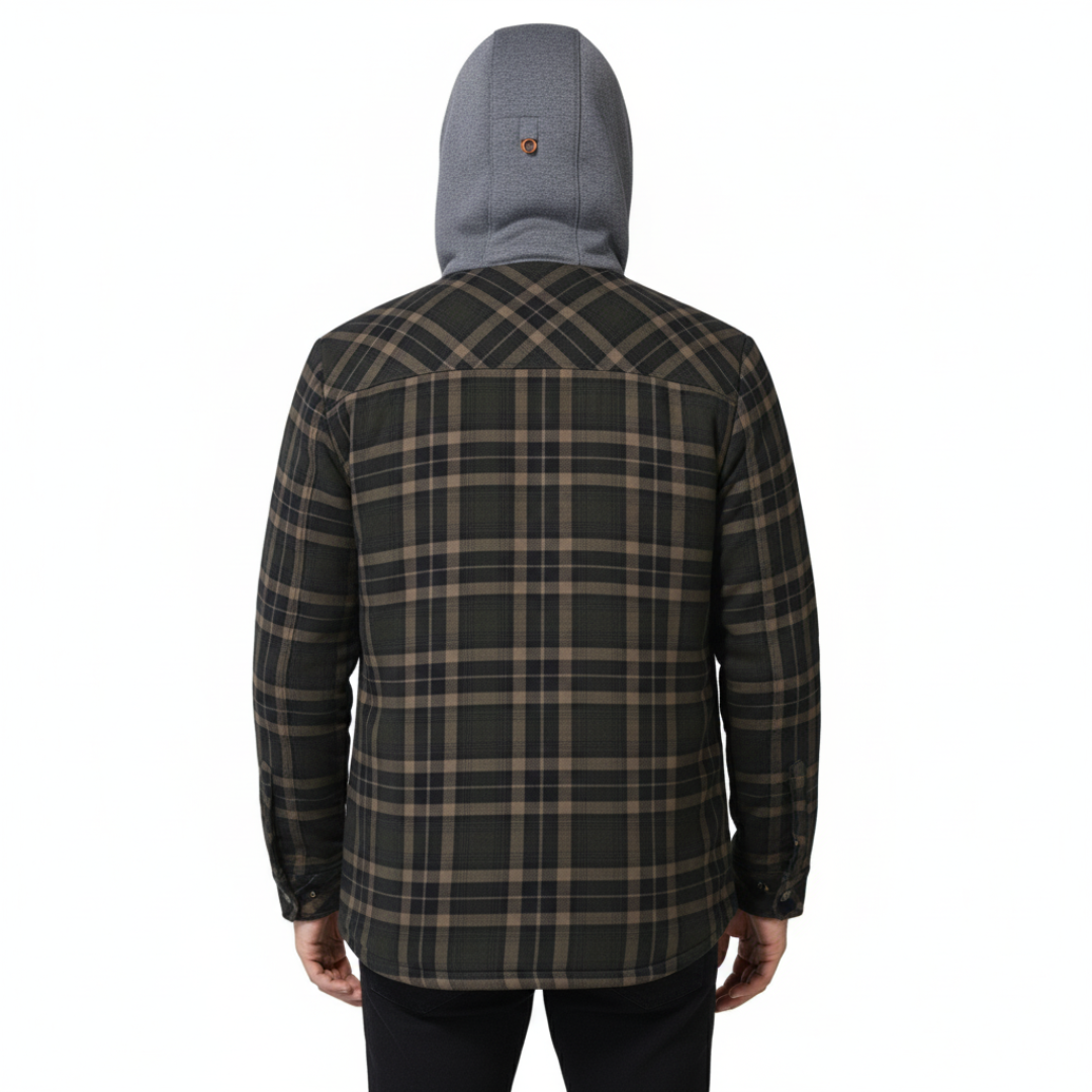 Men’s Hooded Sherpa-Lined Flannel Jacket – Warm Winter Plaid Shirt Jacket