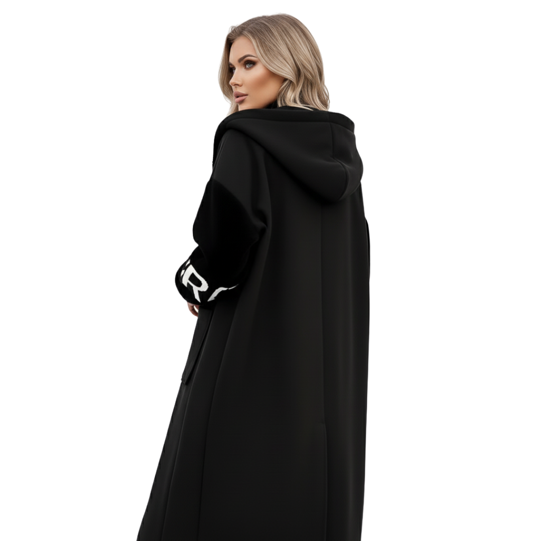 Women’s Long Hooded Winter Coat – Casual Warm Knit-Sleeve Coat with Pockets