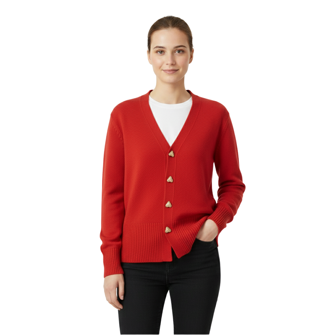 Women’s Heart-Button Knit Cardigan – Soft V-Neck Sweater