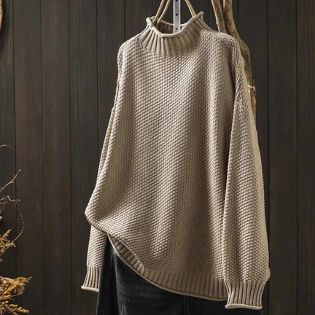 Knitted Sweater with Relaxed Fit & Ribbed Collar – CosyWeave Pullover