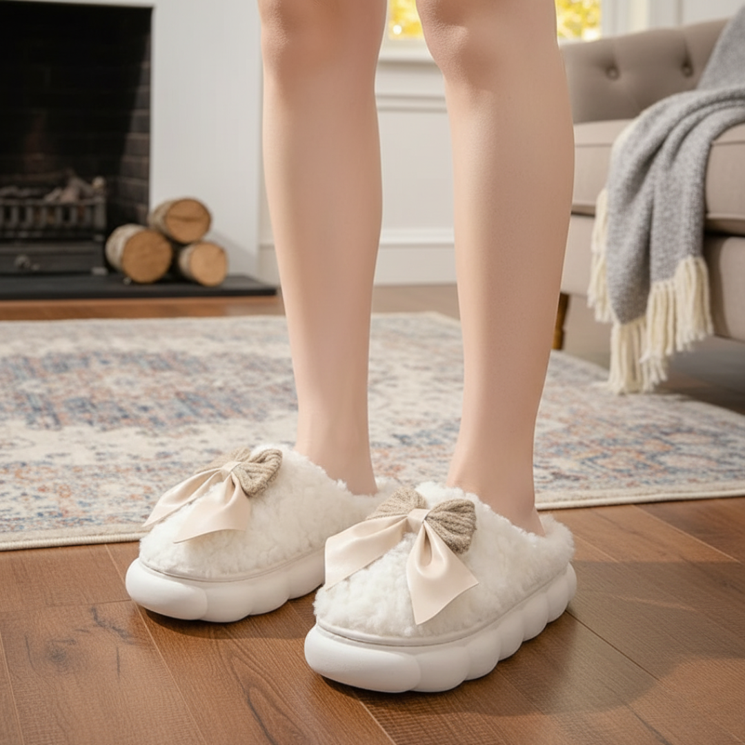 Slipper for Women – CozyBloom Plush Bow Indoor/Outdoor Slippers