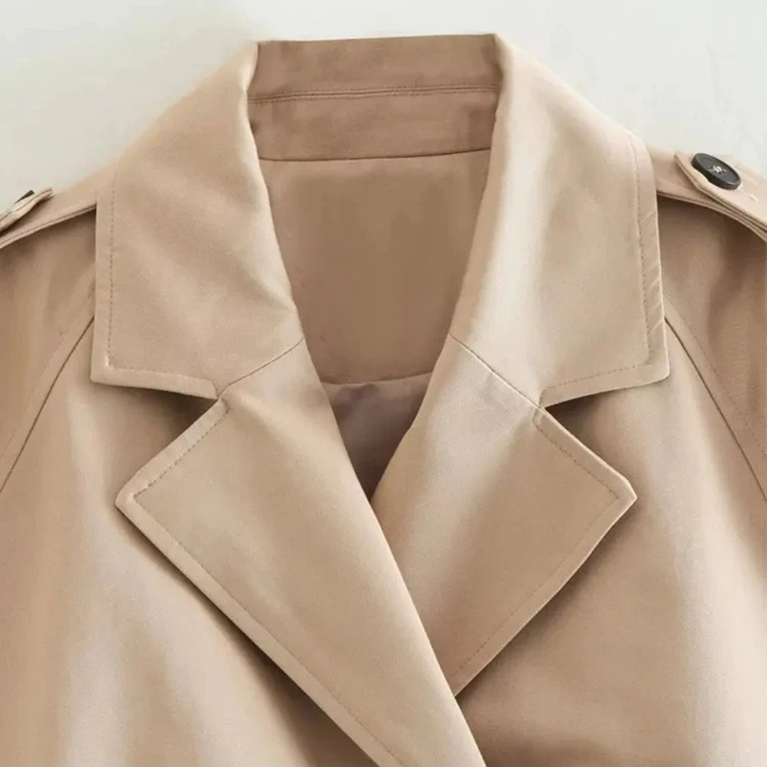 Women’s Cropped Trench Coat – Double-Breasted Belted Short Jacket