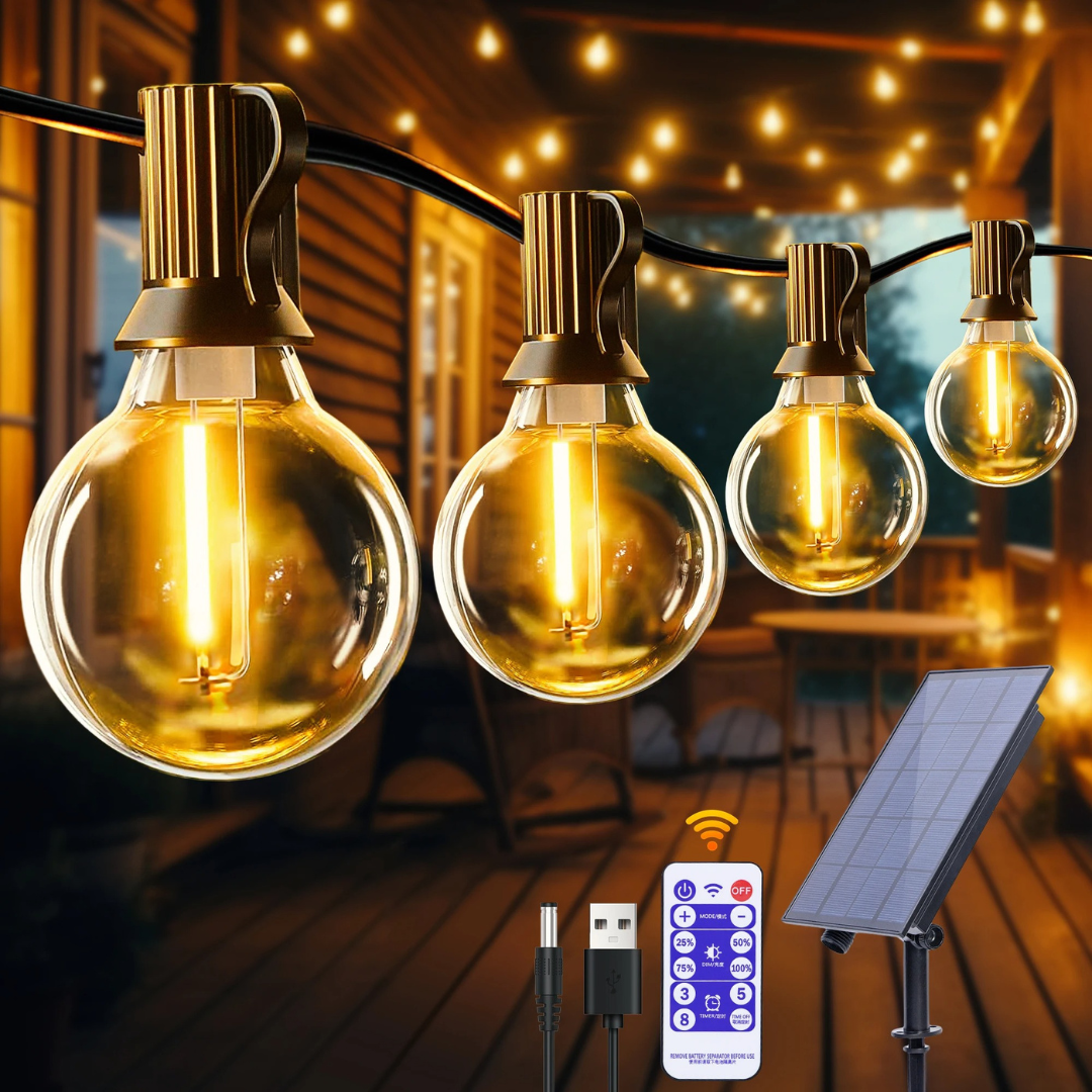 Outdoor Lights Solar Patio String Lights – BistroGlow G40 Shatterproof Bulbs