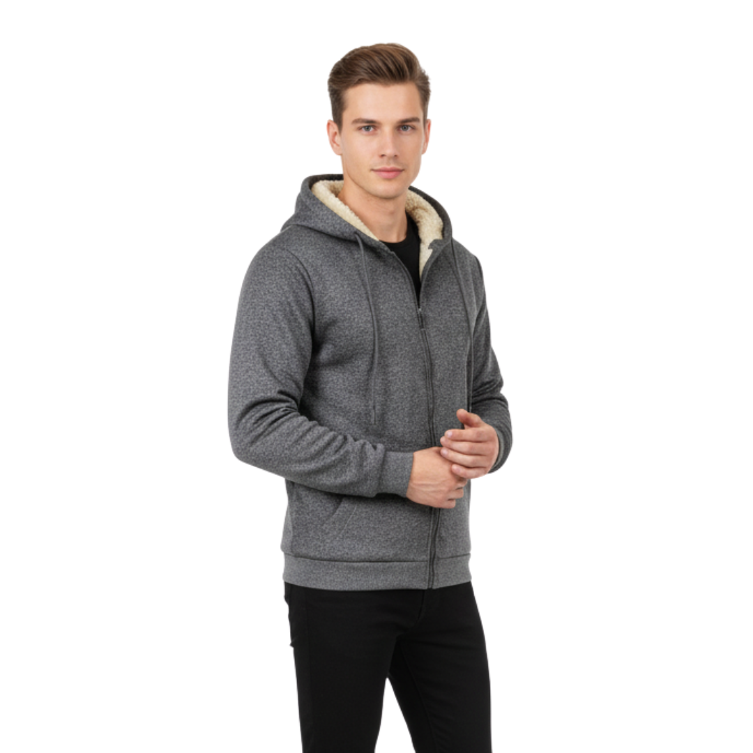 Men’s Thermal Fleece Zip-Up Hoodie – Warm Sherpa-Lined Winter Jacket
