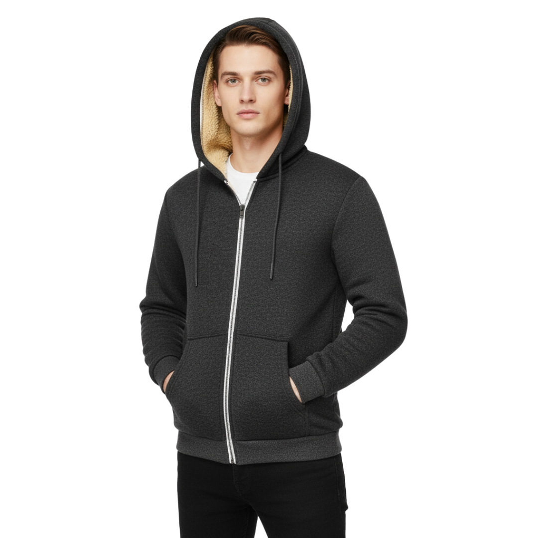 Men’s Sherpa-Lined Fleece Jacket – Thick Thermal Zip-Up Winter Hoodie
